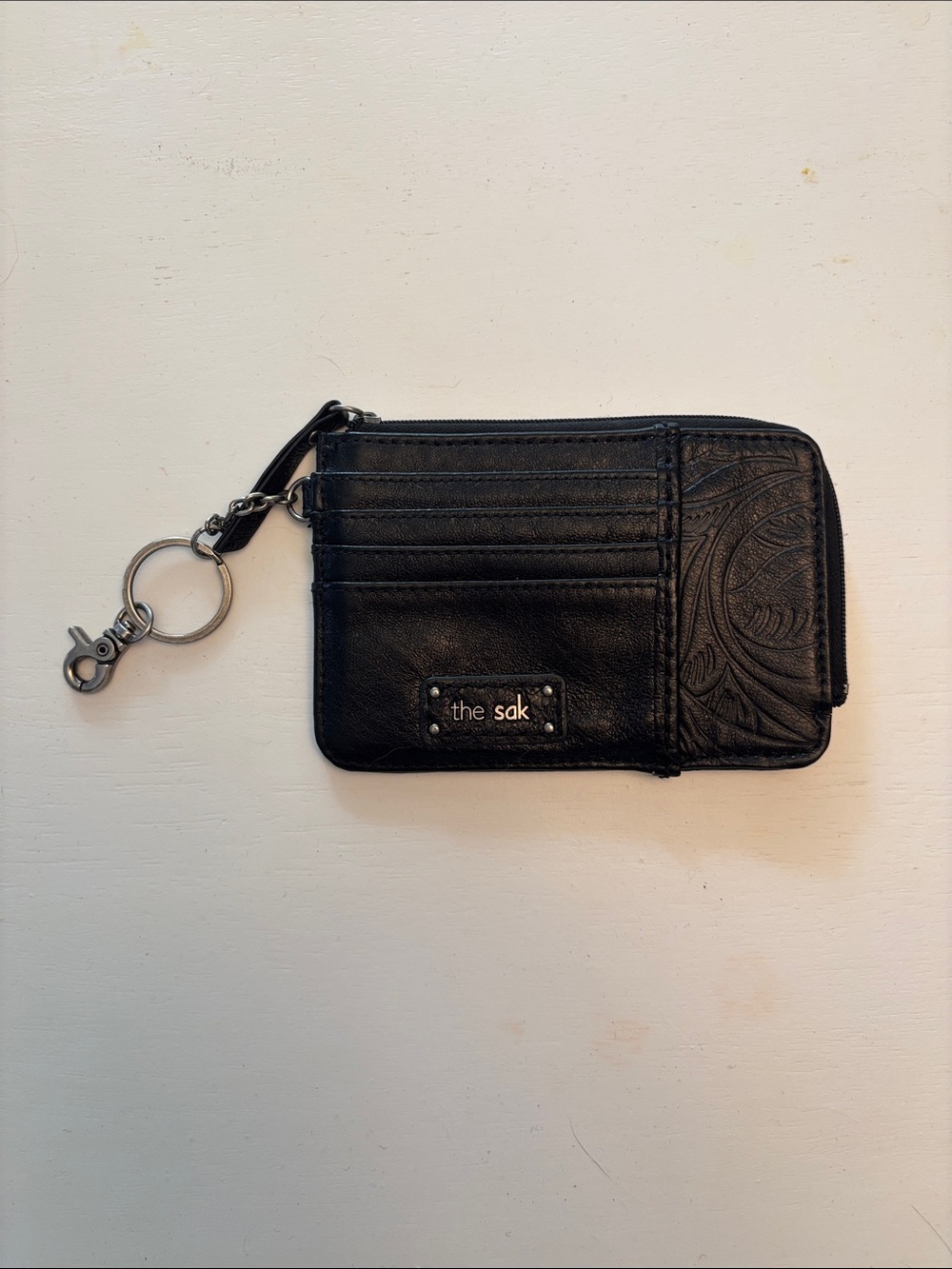 The Sak Black Leather Zip Card Wallet with Keyring